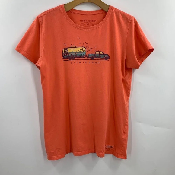 Life Is Good Women's Pick Up and Camper Sunset Cotton Short Sleeve Shirt Size M - Picture 1 of 10